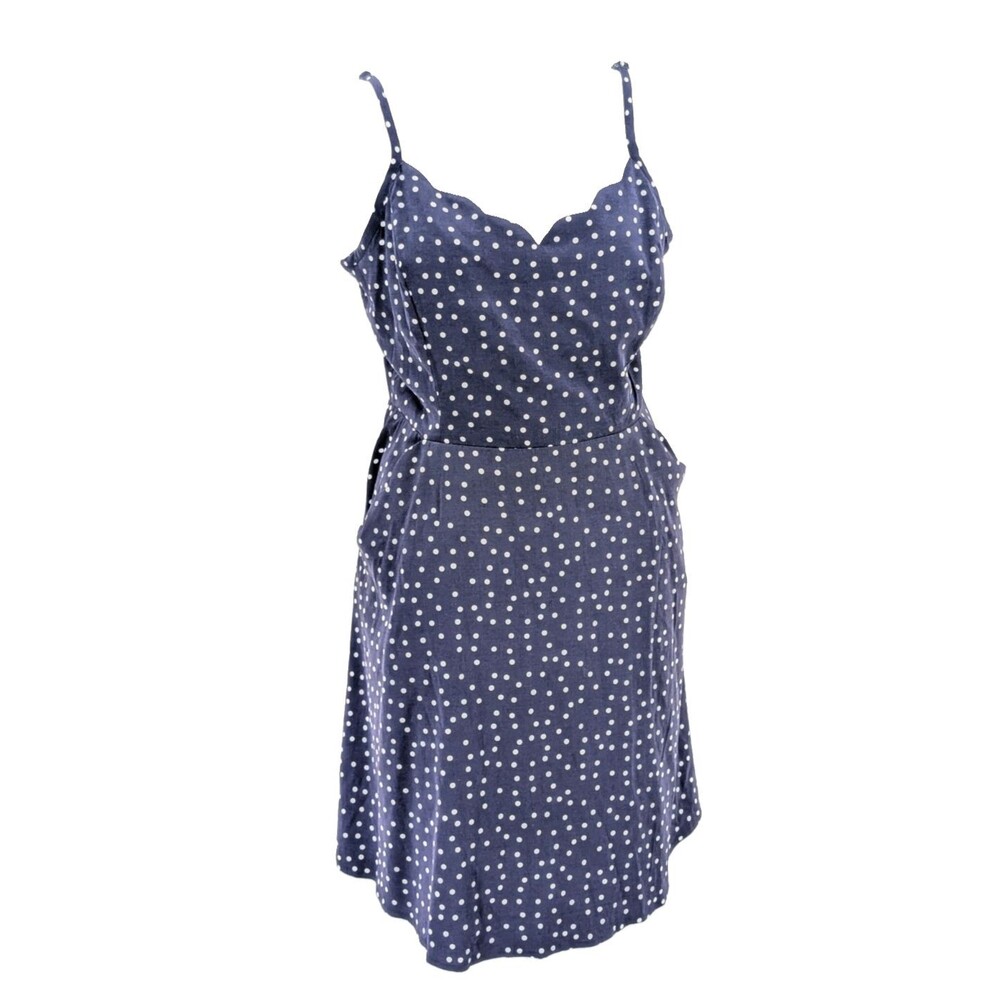 41 Hawthorn Beatriz Scallop Detail Blue White Polka Dot Dress Pockets Size XL